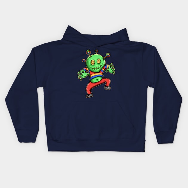 Green Ugly Monster Kids Hoodie by Surta Comigo